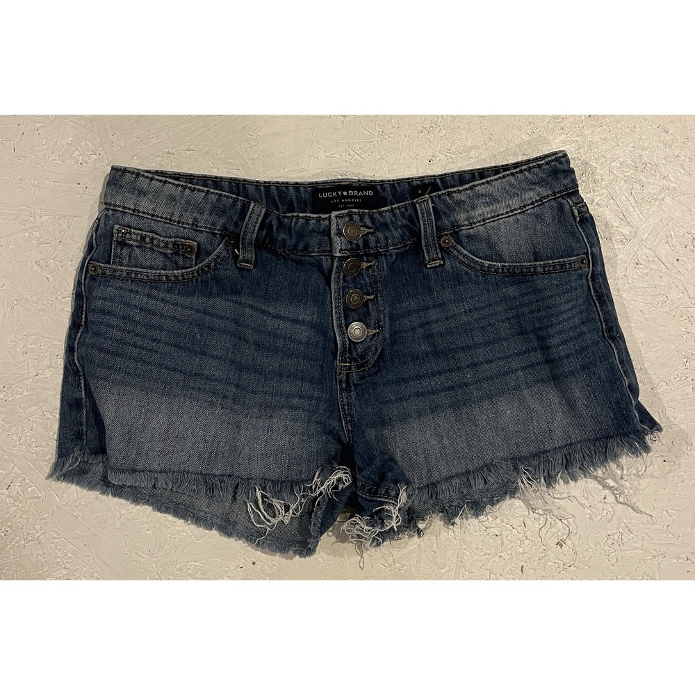 Lucky Brand The Cut Off Blue Jean Shorts Button Fly Cotton Distressed Women 6/28